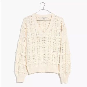 Madewell V-Neck Fringe Pullover Sweater Size Medium
